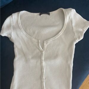 Brandy Melville White Ribbed Button-Down Shirt